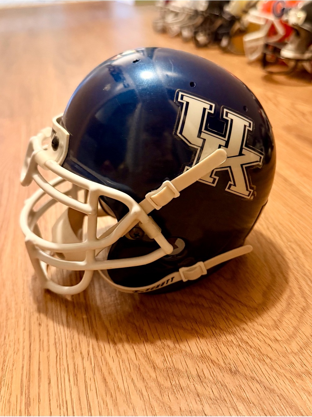 Schutt mini Kentucky Wildcats Blue Football Helmet with White Facemask 5.5”